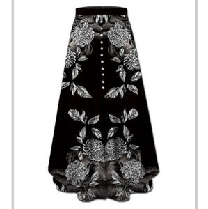 Long black skirt with white flowers